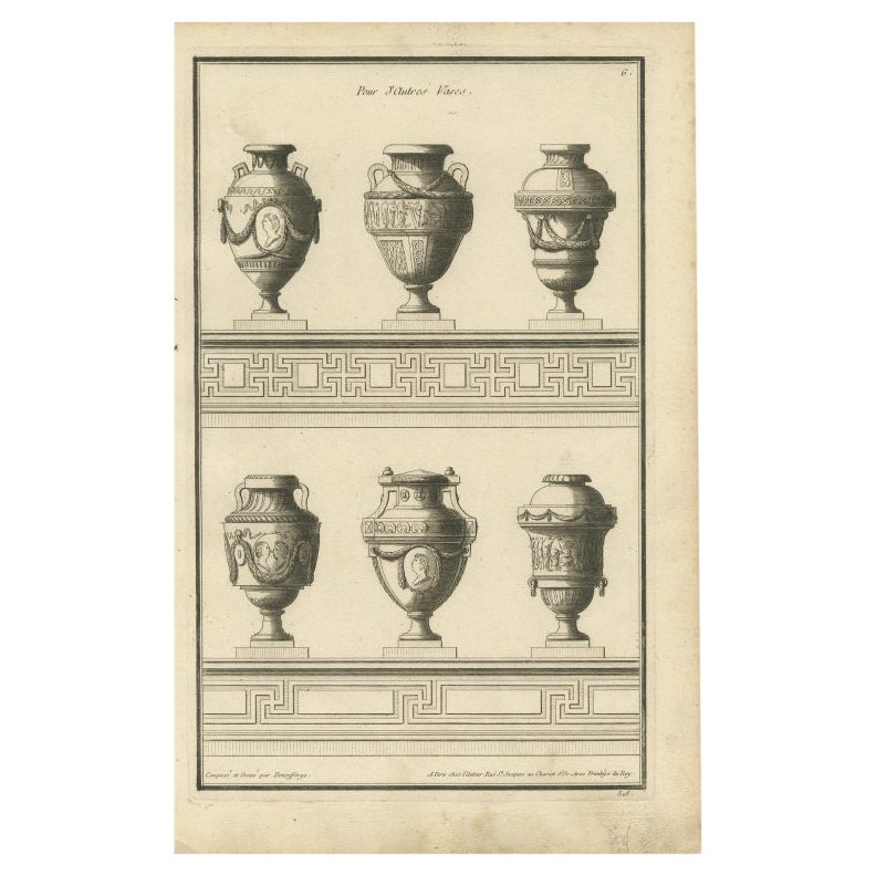 Pl. 5 Antique Architecture Print of Various Vases and Other Ornaments