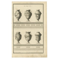 Pl. 6 Antique Architecture Print of Various Vases by Neufforge, C.1770