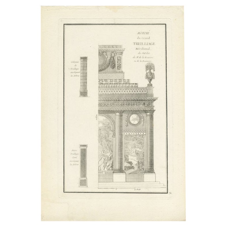 Pl. 6 Antique Print of a Garden Trellis by Le Rouge, c.1785 For Sale