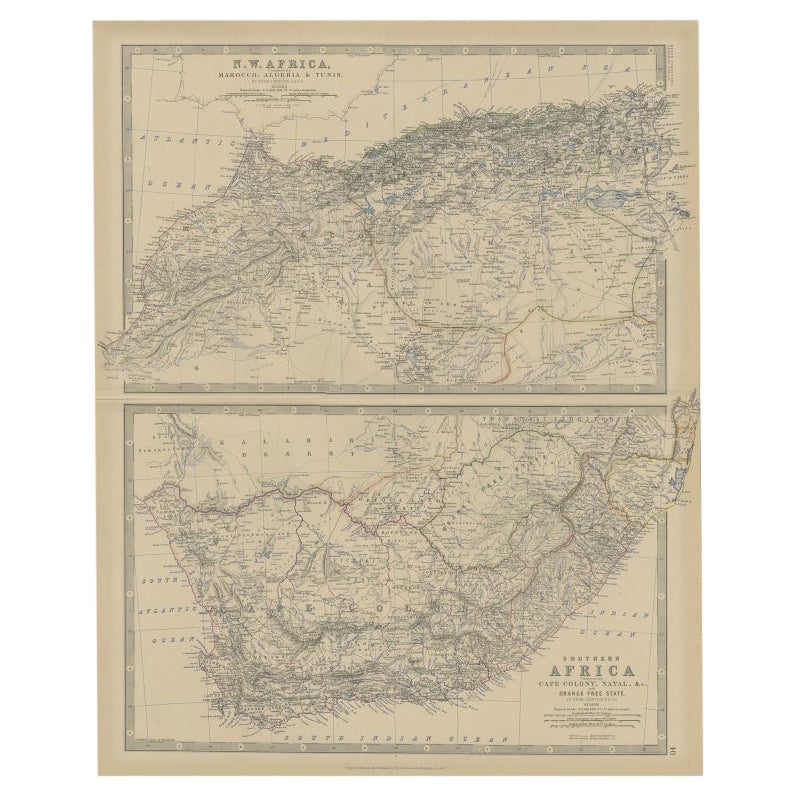 Carte ancienne d'Afrique du Nord et du Sud par Johnston, 1882