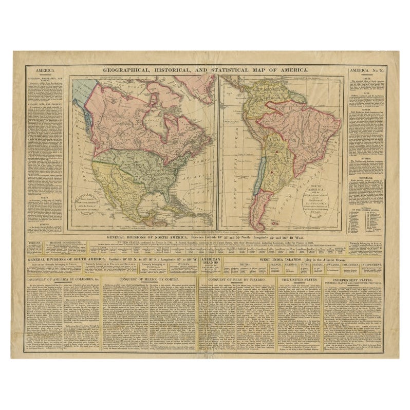 Antique Map of North and South America by Walker, 1828 For Sale