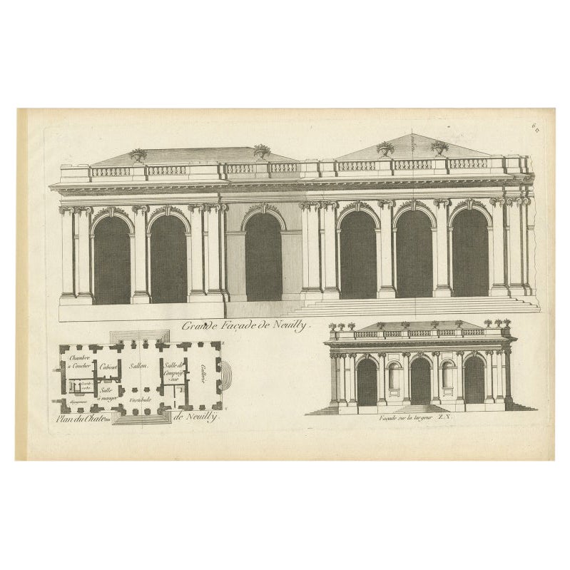 Pl. 6 Antiker Druck von Château De Neuilly von Le Rouge, ca. 1785