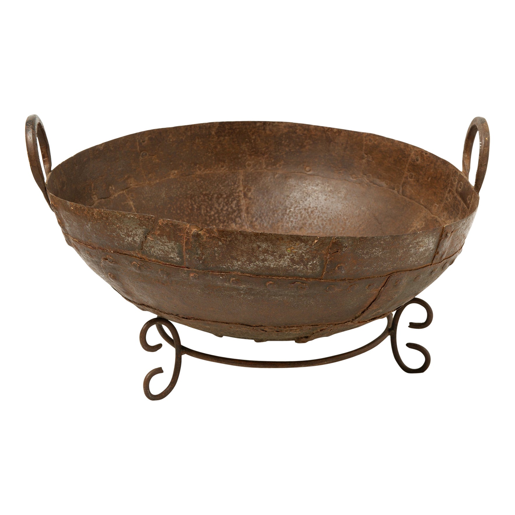 Large Antique Iron Bowl on Base For Sale