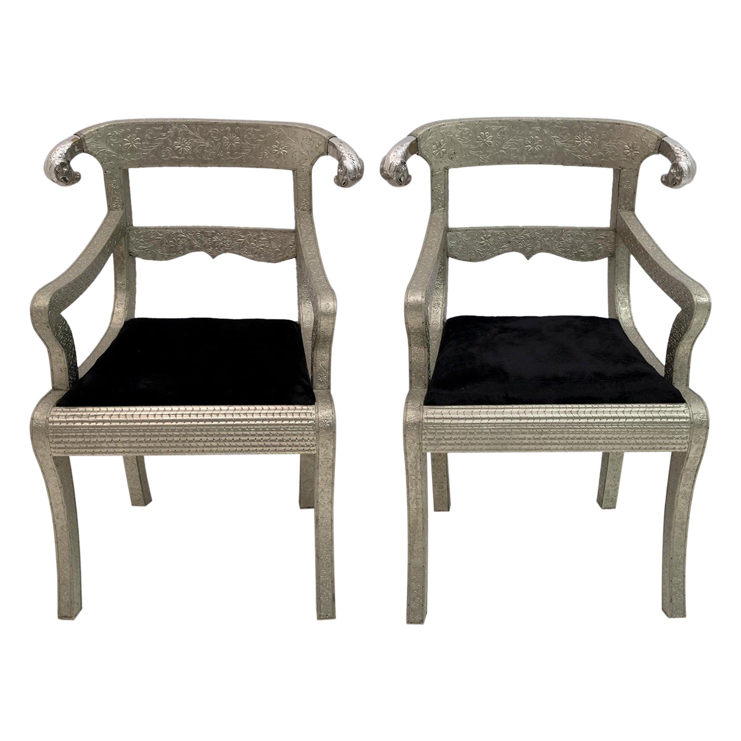 Anglo-Indian Silvered Wrapped Clad Side Chairs 