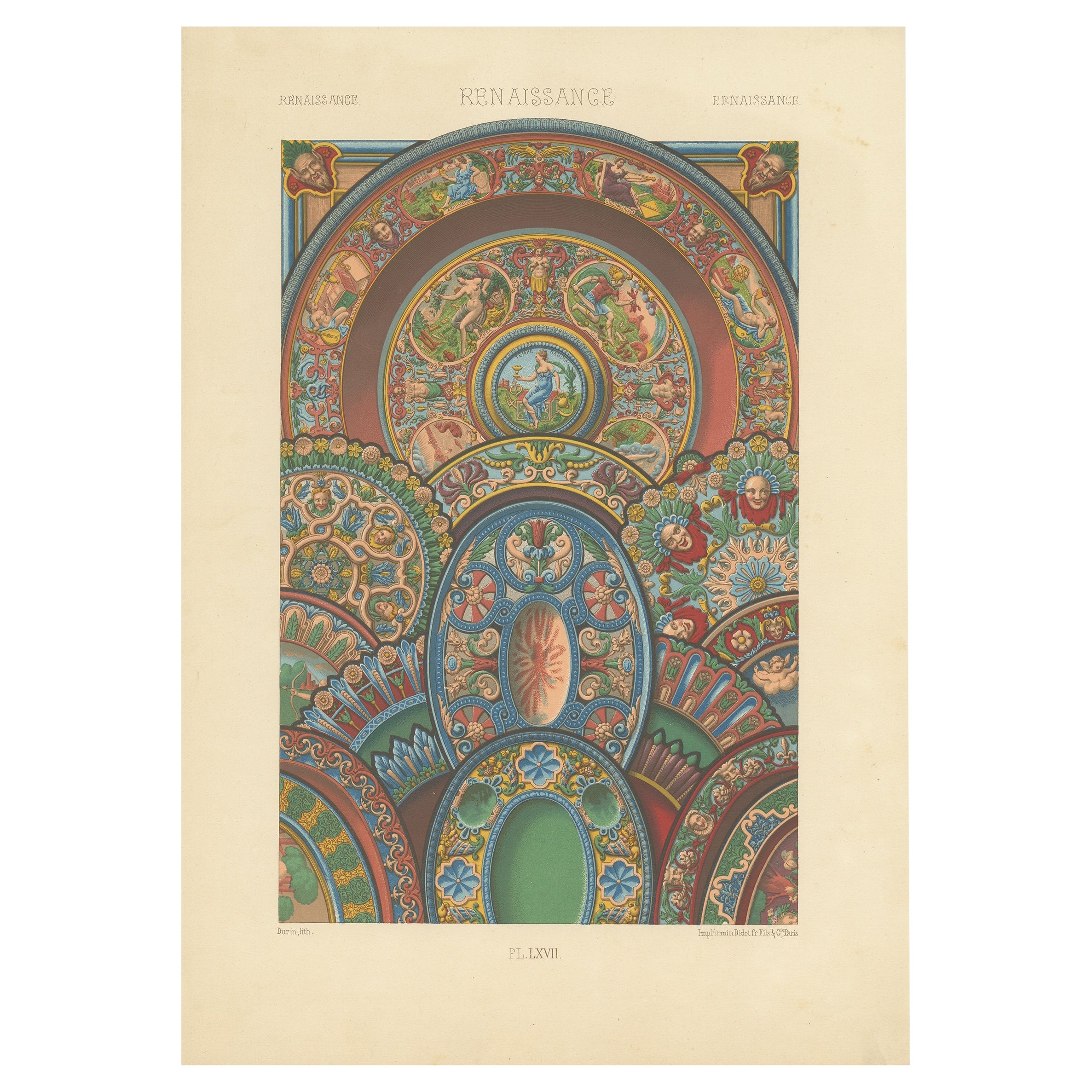 Impression ancienne d'art décoratif de la période de la Renaissance Pl. 67 par Racinet, 186 en vente