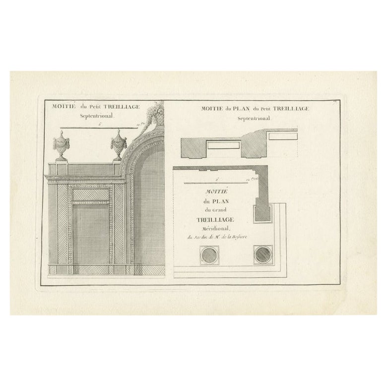 Pl. 7 Antiker Druck eines Gartentrellis von Le Rouge, um 1785