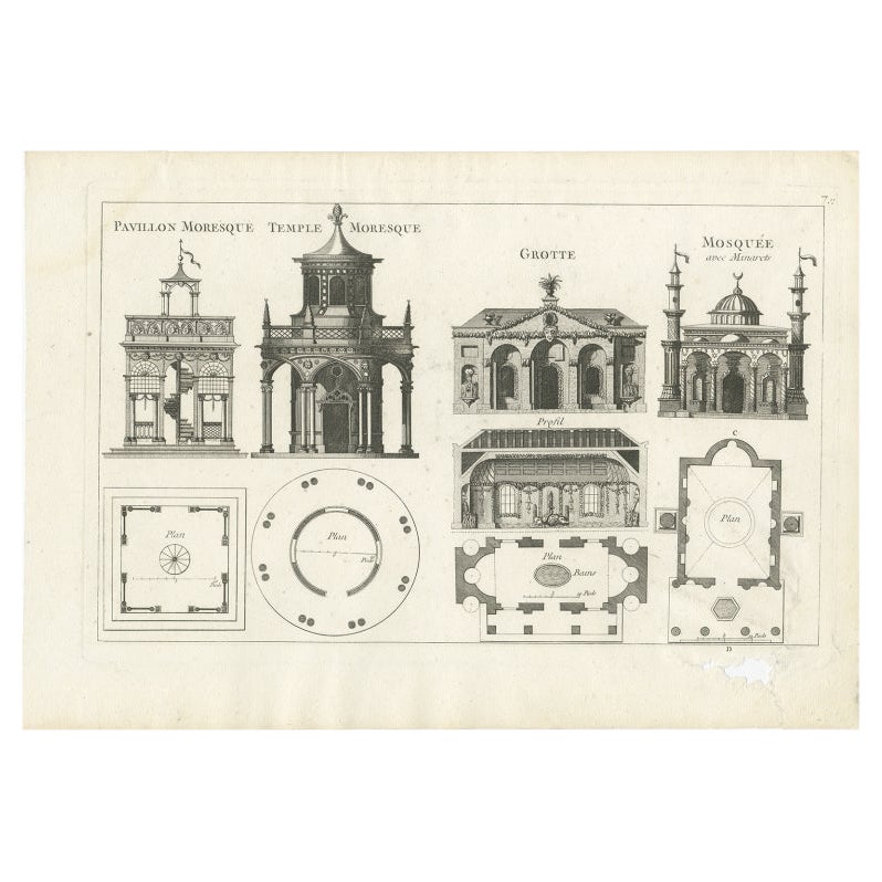 Pl. 7 Antique Print of Moorish Garden Elements by Le Rouge, 1776