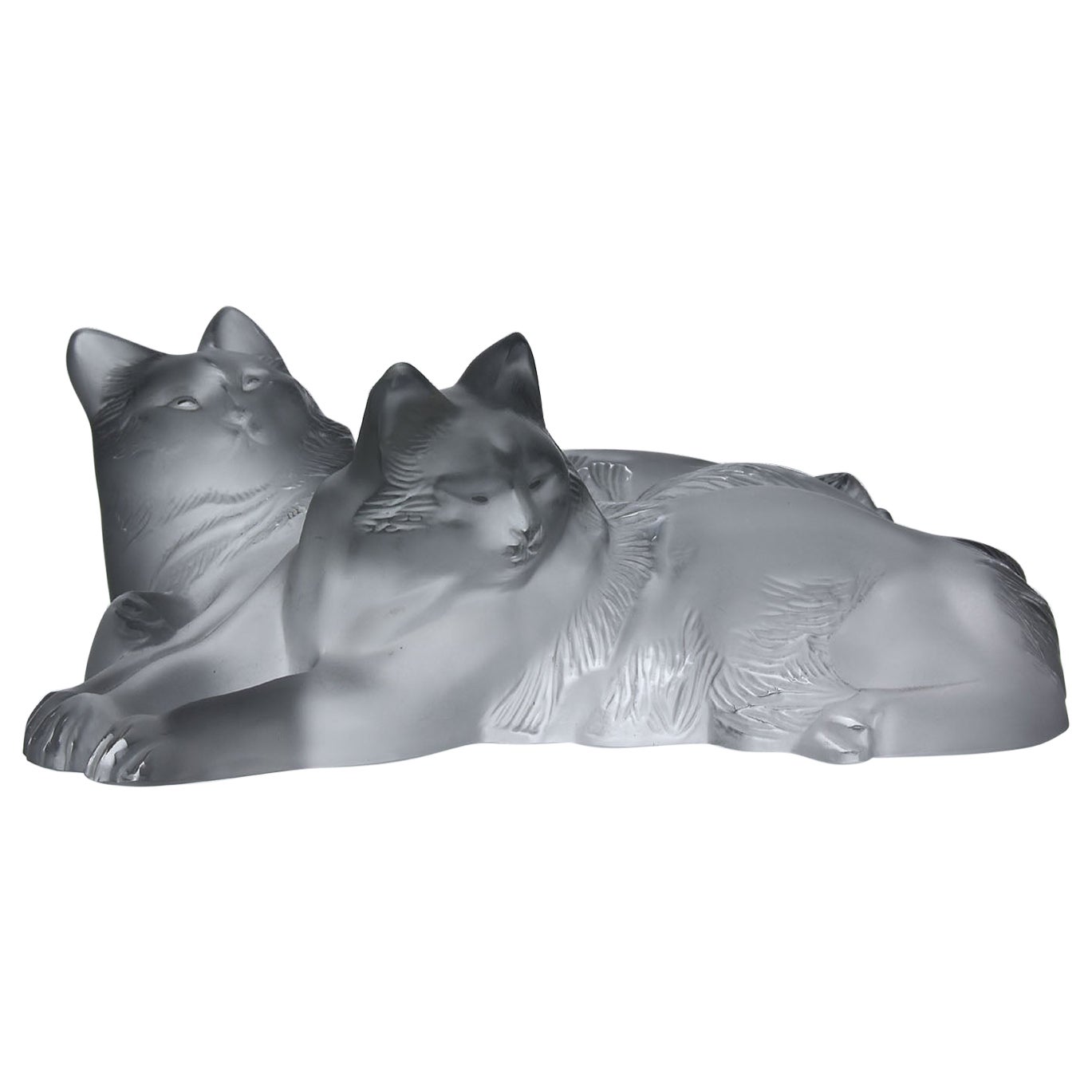 20th Century Crystal Glass Study “Reclining Cats” by Marc Lalique, circa 1970