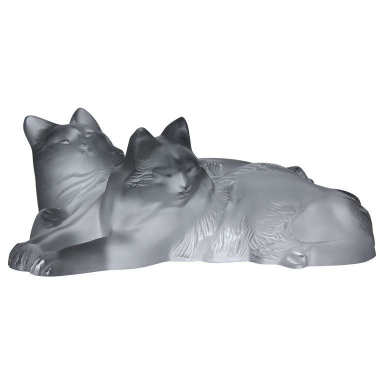 “Reclining Cats” by Marc Lalique, circa 1970 For Sale at 1stDibs