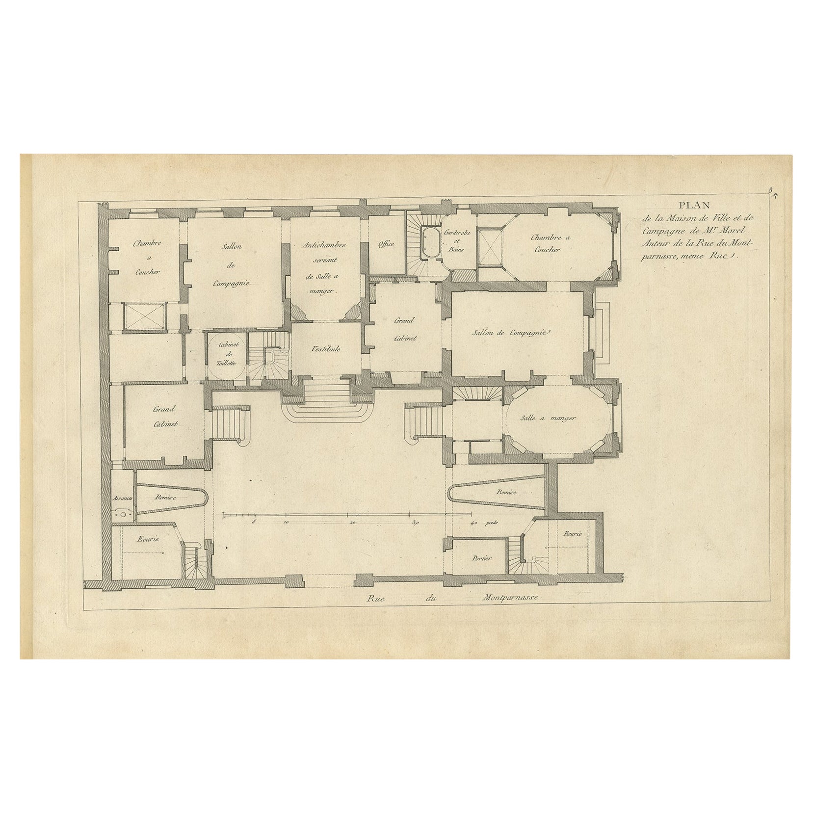 Pl. 8 Antique Plan of the House of Mr. Morel by Le Rouge, c.1785 For Sale