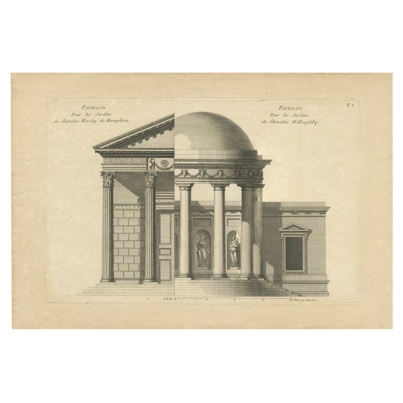 Pl. 8 Antique Print of Garden Pavilions by Le Rouge, c.1785