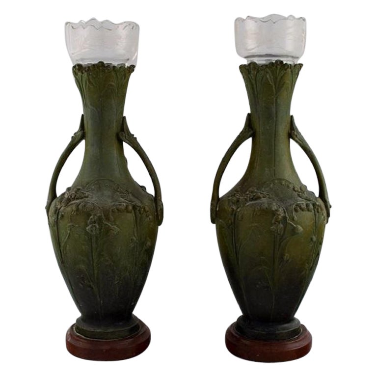 Hippolyte François Moreau, A Pair of Antique Art Nouveau Vases For Sale