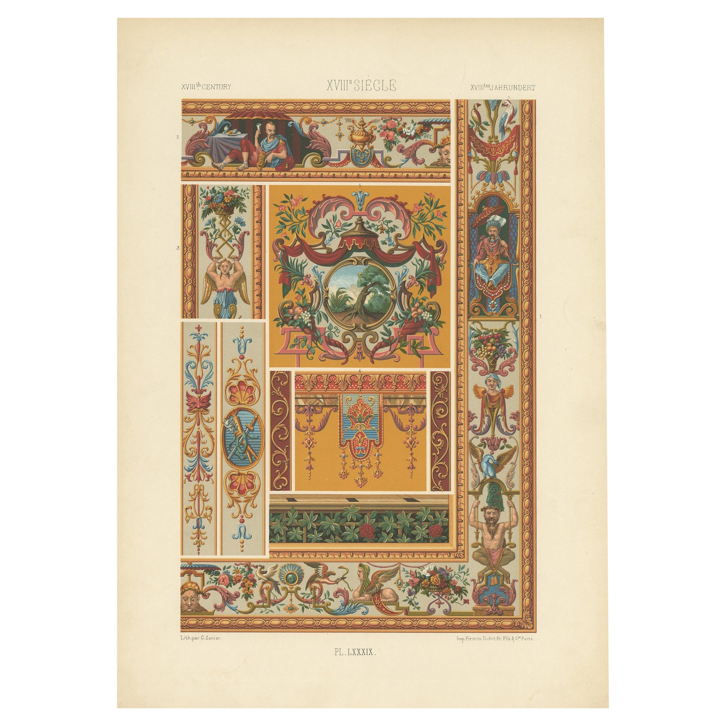 Pl. 89 Stampa antica di Art Decor nel 18° secolo di Racinet, 1869