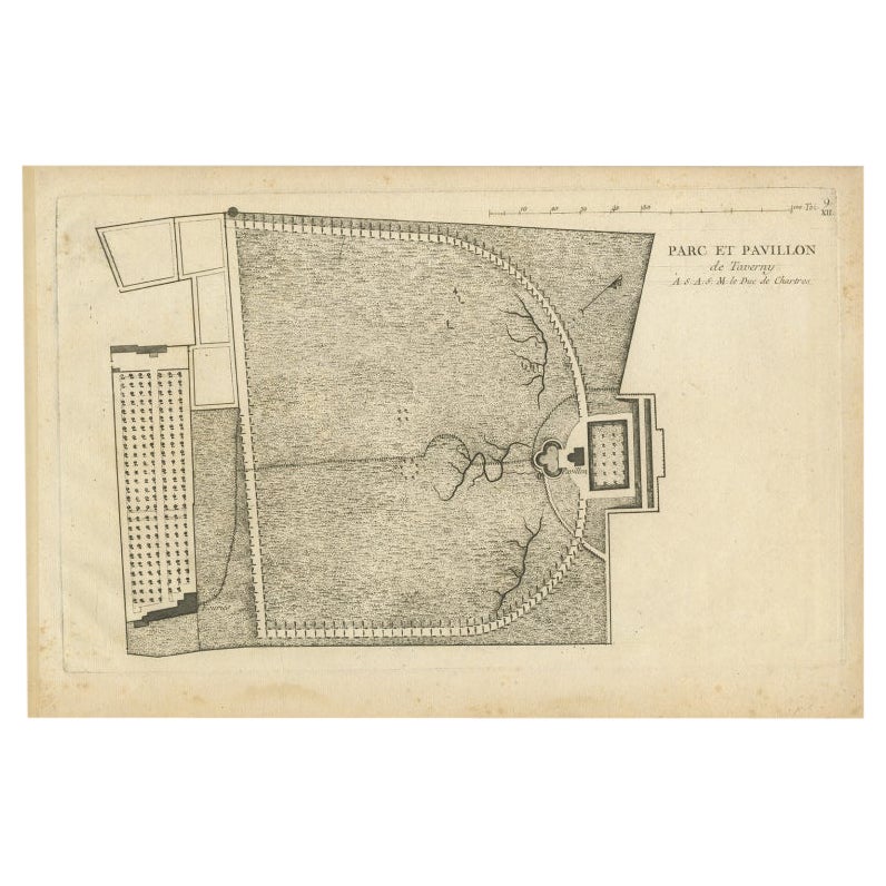 Impression ancienne Pl. 9 du parc et du pavillon de Taverny par Le Rouge, vers 1785