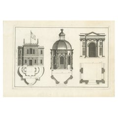 Architectural Antique Print of Various Garden Temples by Le Rouge, c.1785