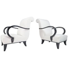 Art-Deco Armchairs with Black Wood & Reupholstered in Bouclé Fabric, Vienna 20s