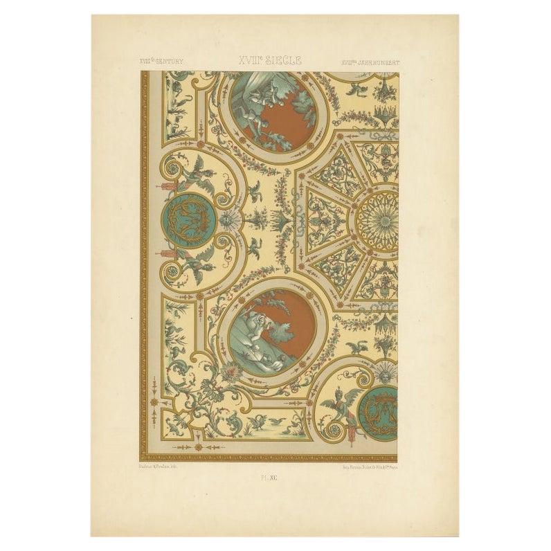 Pl. 90 Antiker Druck von dekorativer Kunst aus dem 18. Jahrhundert von Racinet, 1869 im Angebot
