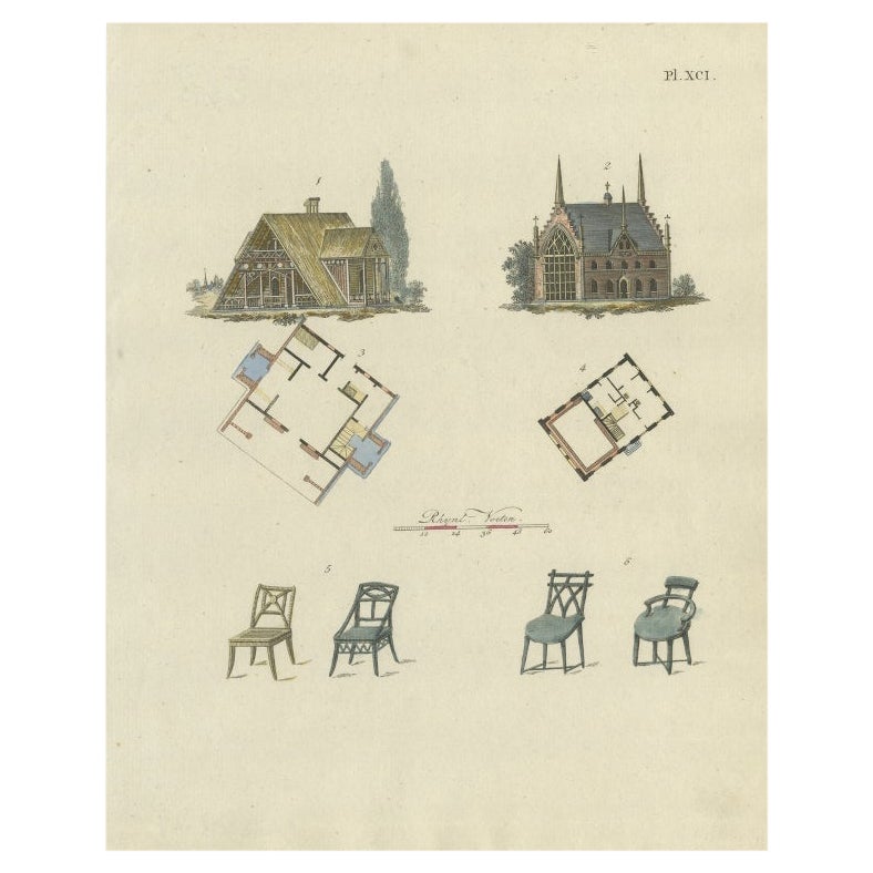 Antique Print of Garden Architecture by Van Laar, 1802 For Sale