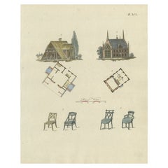 Antiker Druck der Gartenarchitektur von Van Laar, 1802