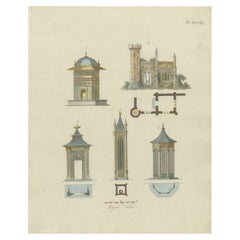 Impression ancienne d'une architecture de jardin par Van Laar, 1802