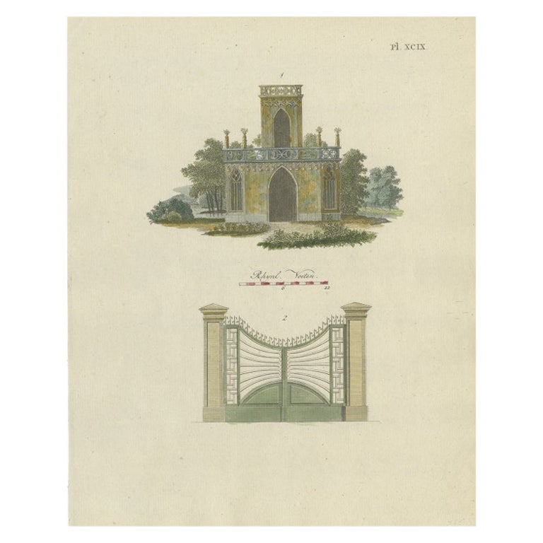 Antique Print of Garden Architecture by Van Laar, 1802 For Sale