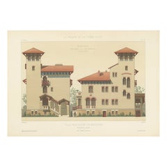 Old Architectural Design Print of Villa Boulevard de Boulogne, Chabat, c.1900