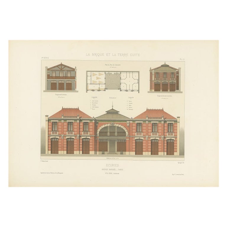 Impresión arquitectónica de Ecuries Avenue Raphaël, París, por Chabat, c.1900 en venta