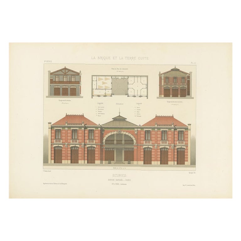 Architectural Print of Ecuries Avenue Raphaël, Paris by Chabat, c.1900