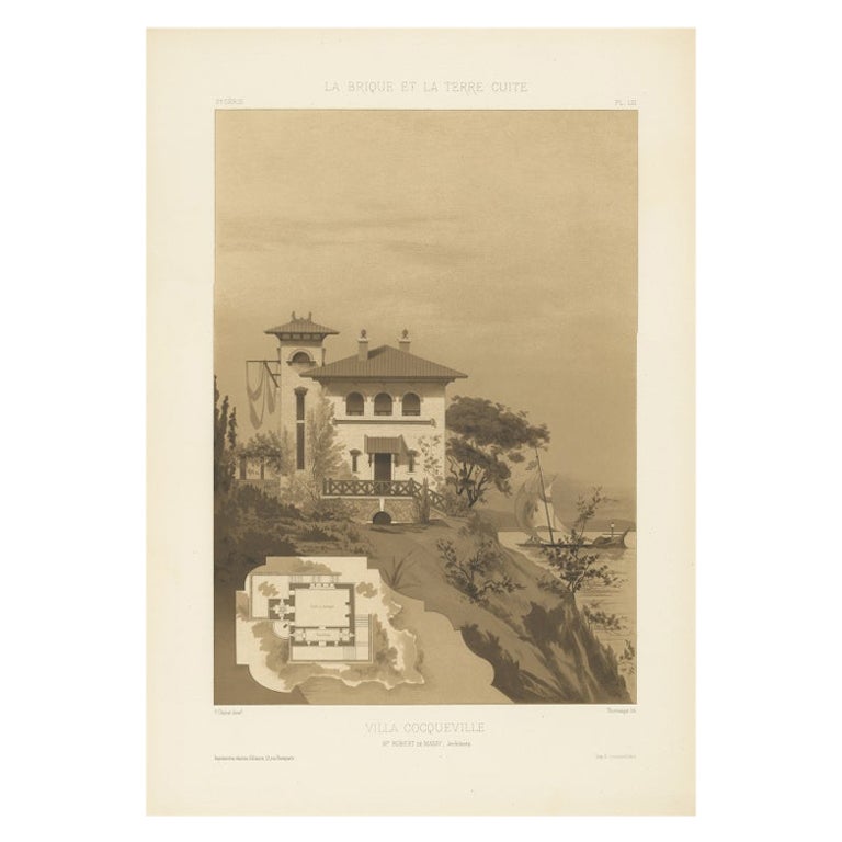 Architectural Design Print of the French Villa Cocqueville, Chabat, c.1900