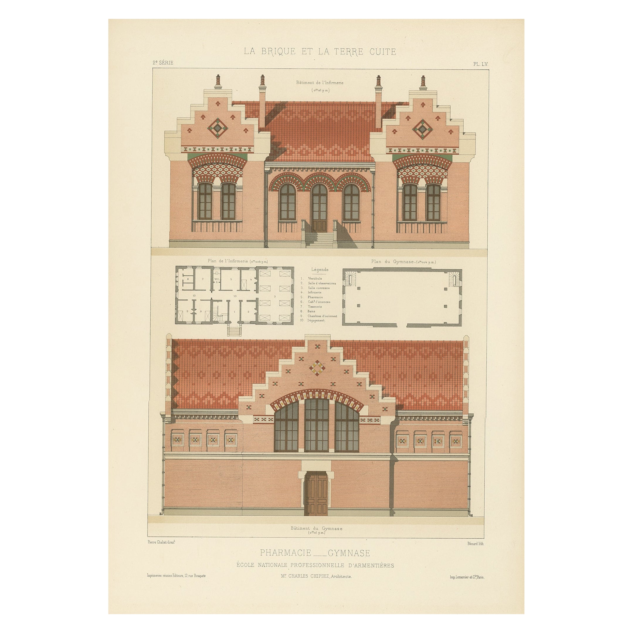 Architectural Print of Pharmacie Gymnase in France, Chabat, c.1900 For Sale