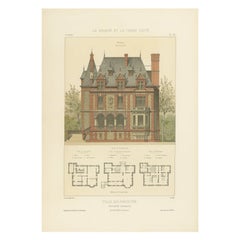 Antiker Druck der Villa Salamandre in Frankreich, Chabat, um 1900