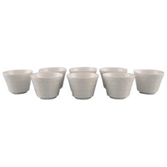 Vintage Wilhelm Kåge for Gustavsberg, Eight Cups in White Glazed Porcelain
