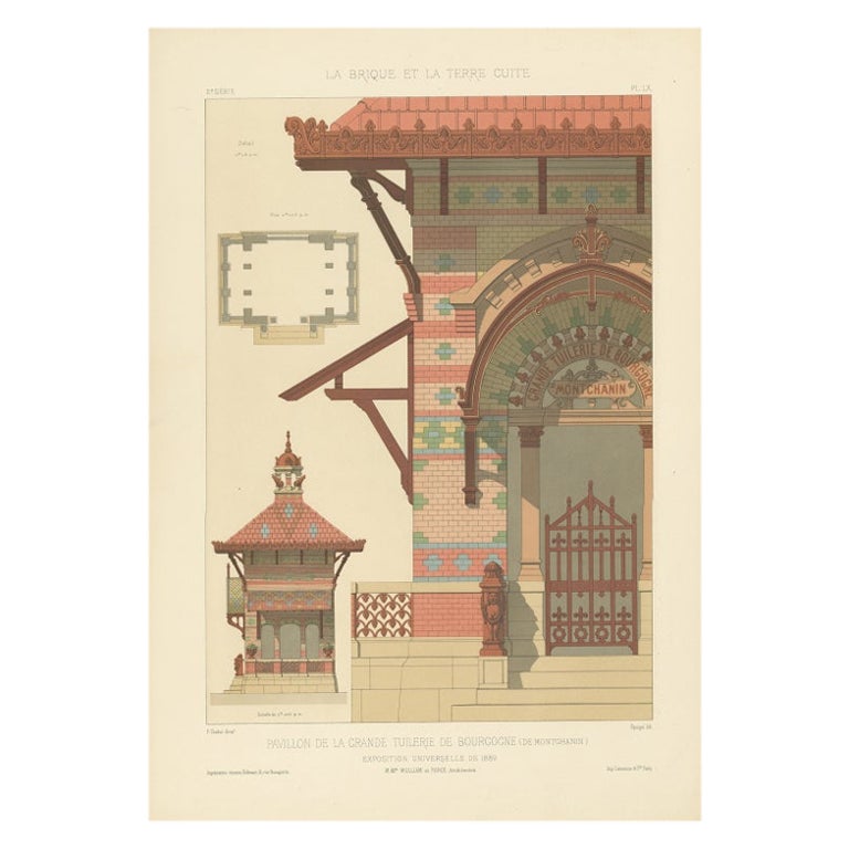 French Pavillon de la Grande Tuilerie, Chabat, Architectural Print, c.1900 For Sale