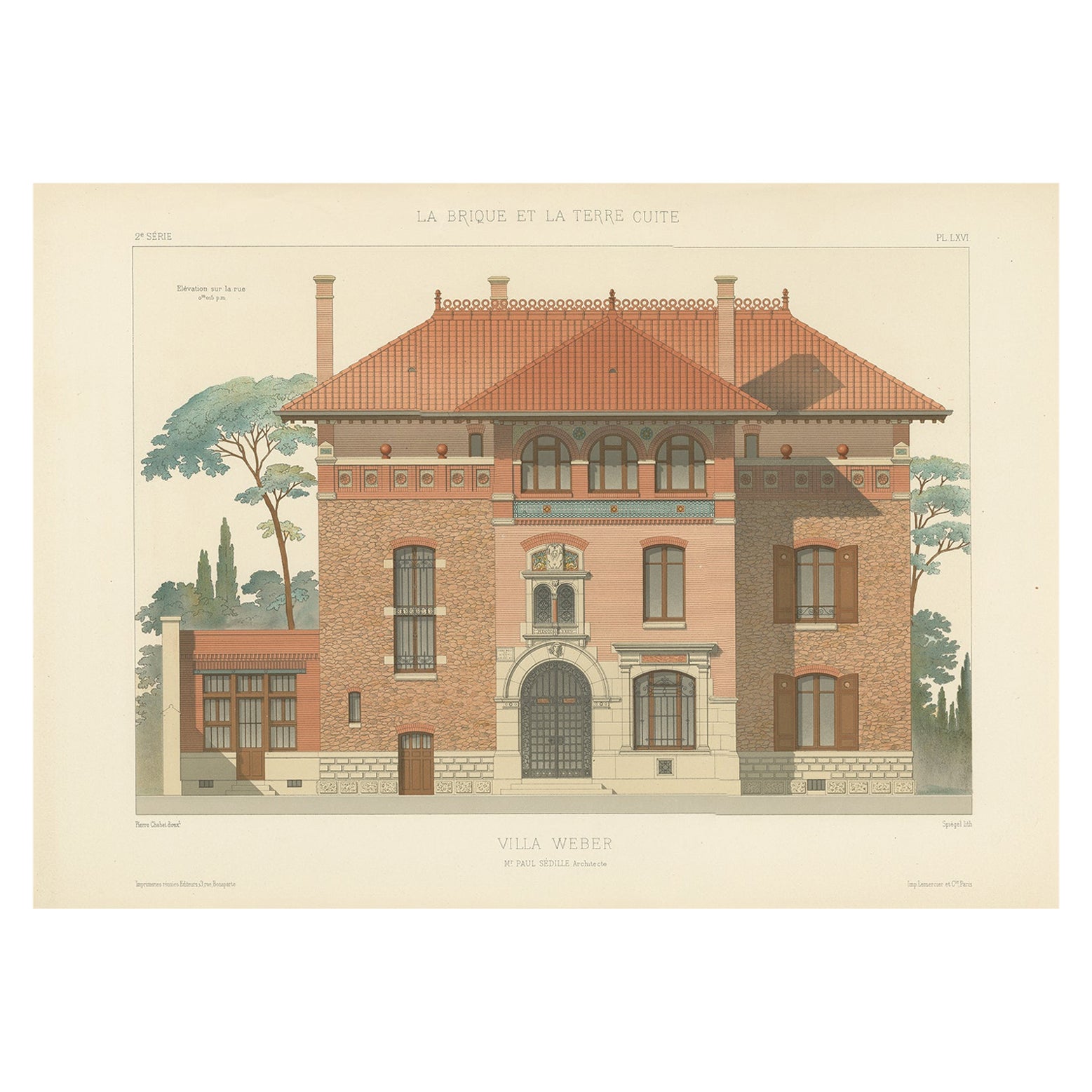 Architectural Print of the French Villa Weber, Chabat, c.1900 For Sale