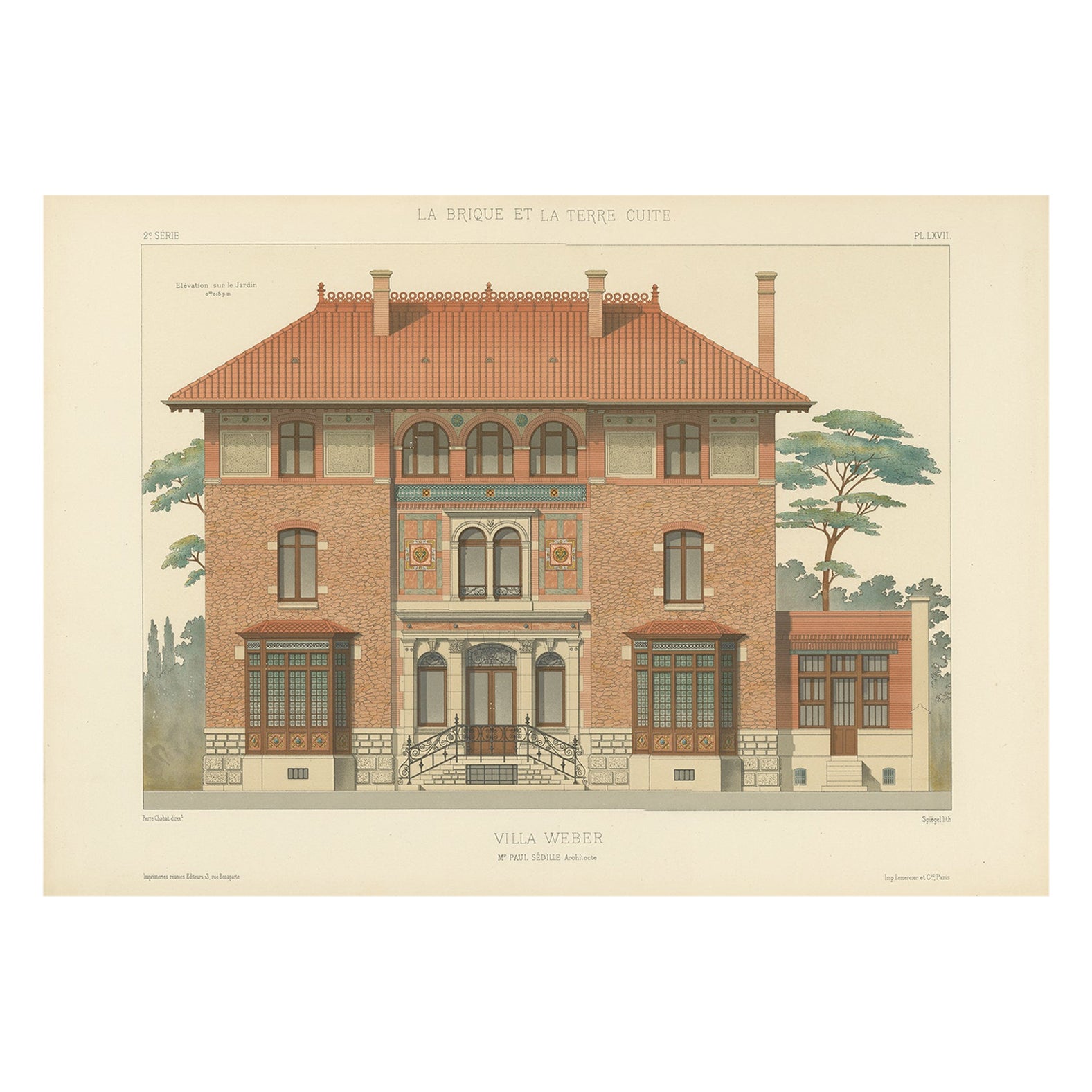 Architektonischer Druck der französischen Villa Weber, Chabat, um 1900