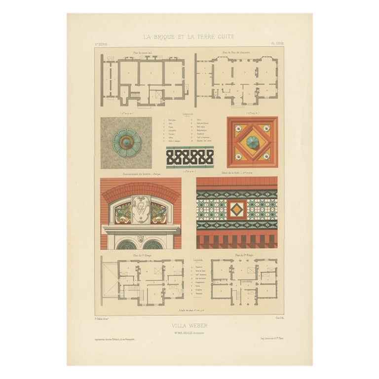 Architektonischer Druck der Villa Weber in Frankreich – Chabat, um 1900
