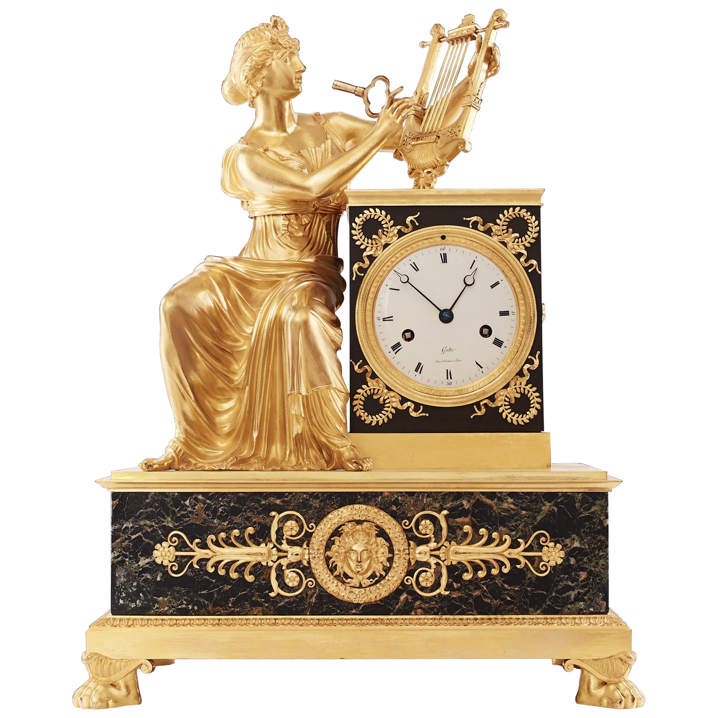 Horloge de cheminée 19ème siècle style Empire par Galle, Rue Vivienne À Paris en vente