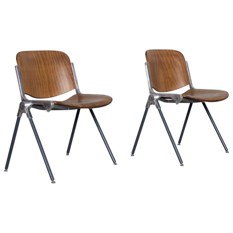 Vintage Mid-century Modern Italian Industrial Wood Side Chair, 1960s, Set of 2