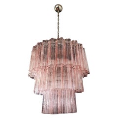 Large Three-Tier Murano Pink Glass Tube Chandelier, 52 Glasses