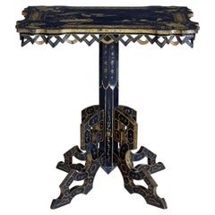 Antique 19th Century Black Lacquered Chinoiserie Side Table