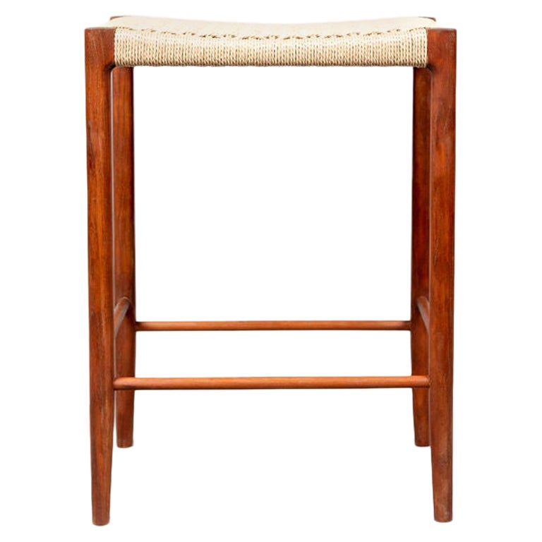 Papyri Stool in Cherry with Handwoven Danish Cord For Sale