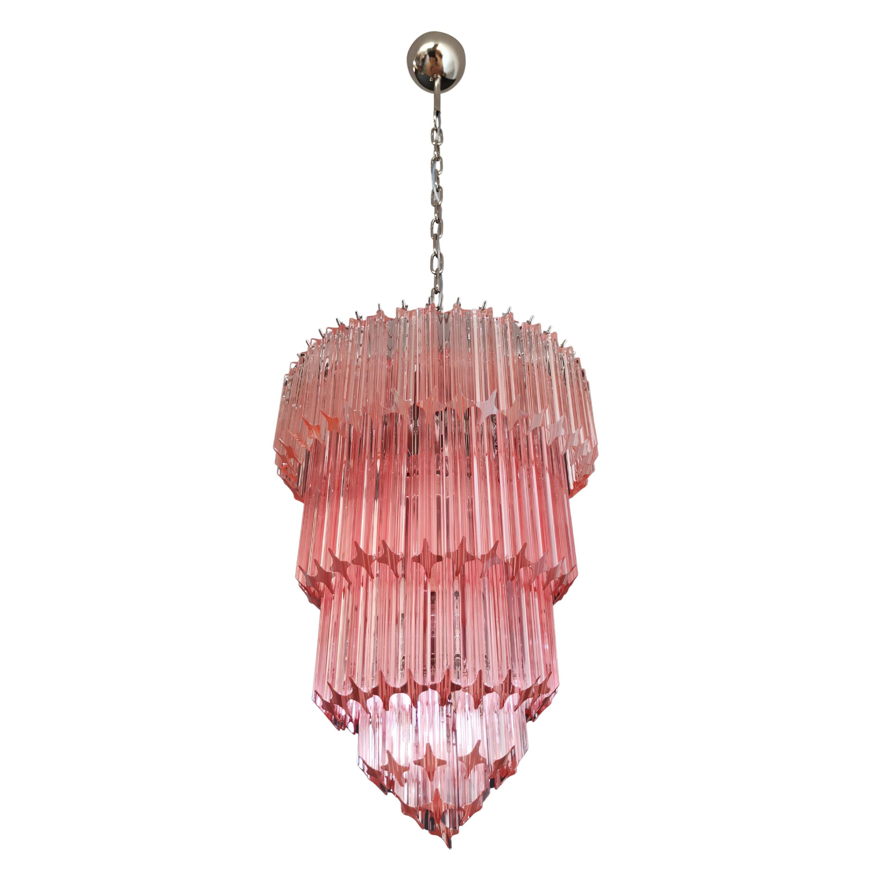 Murano Glass Chandelier, 112 Pink Quadriedri For Sale