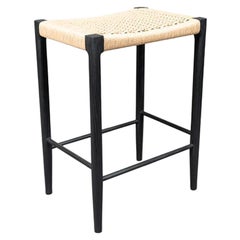 Tabouret Papyri en frêne noirci avec cordon danois tissé à la main