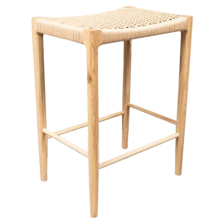 Papyri Stool in White Oak with Handwoven Danish Cord For Sale