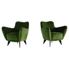 Pair of Giulia Veronesi Perla Armchairs in Green Loro Piana Velvet, Italy, 1950s