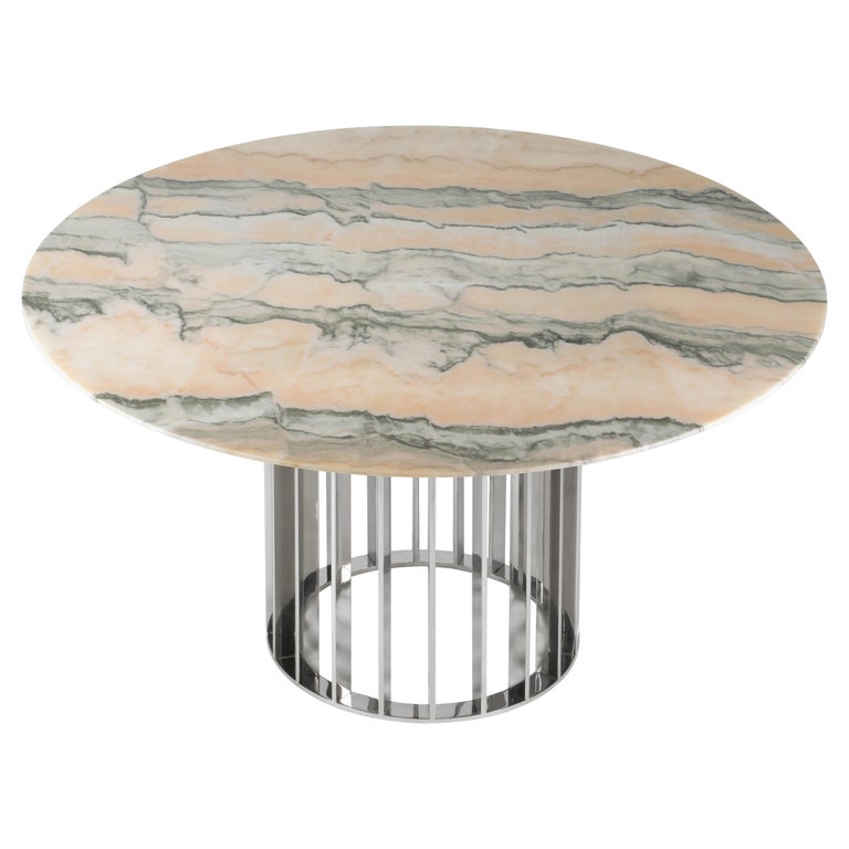 Rose Marble Stainless Steel Dining Table For Sale