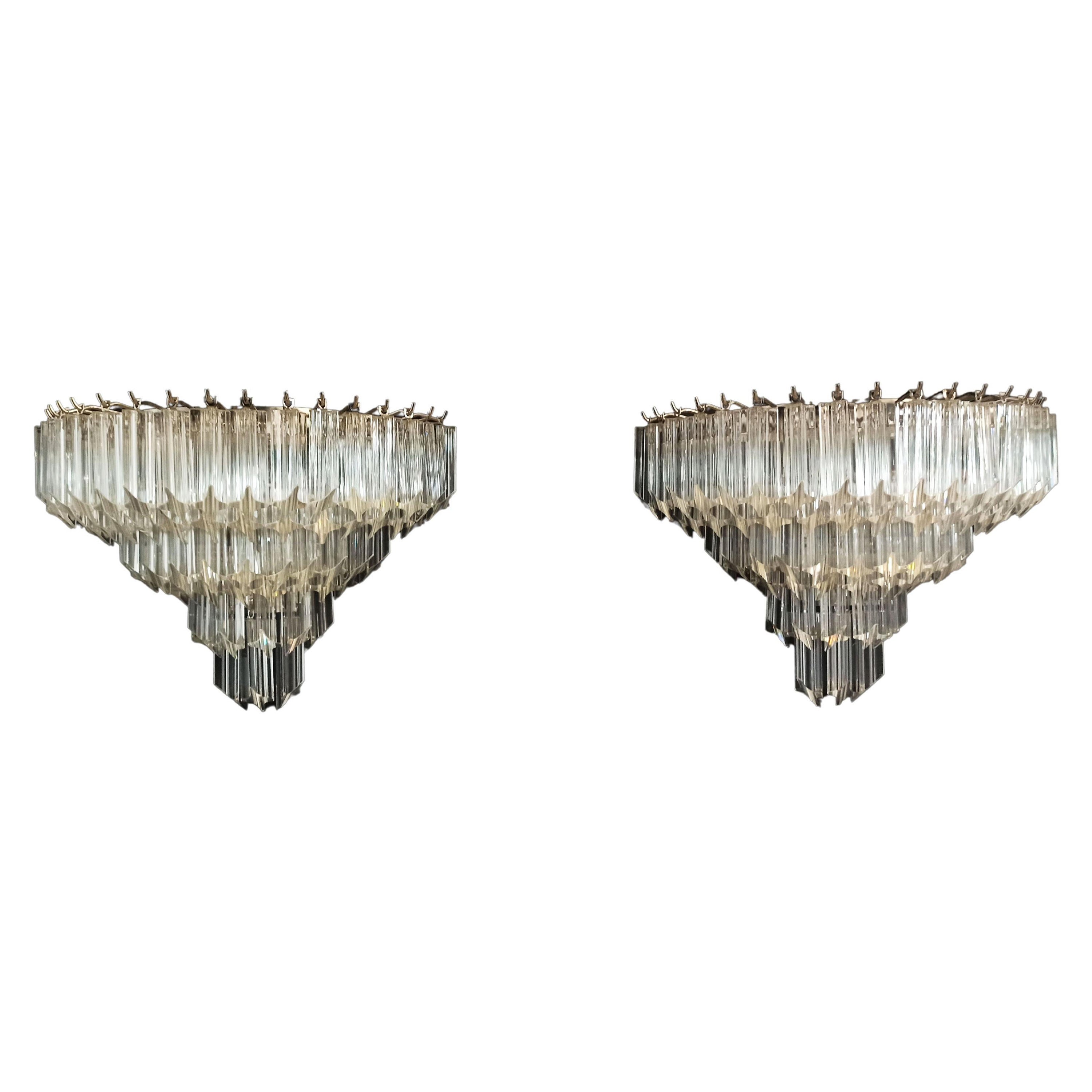 Pair of Vintage Murano Wall Sconce, 63 Trasparent Quadriedri For Sale