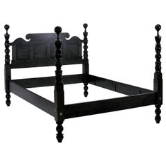King Ebony Stained Maple Four Poster Cannonball Bed with Panel Headboard
