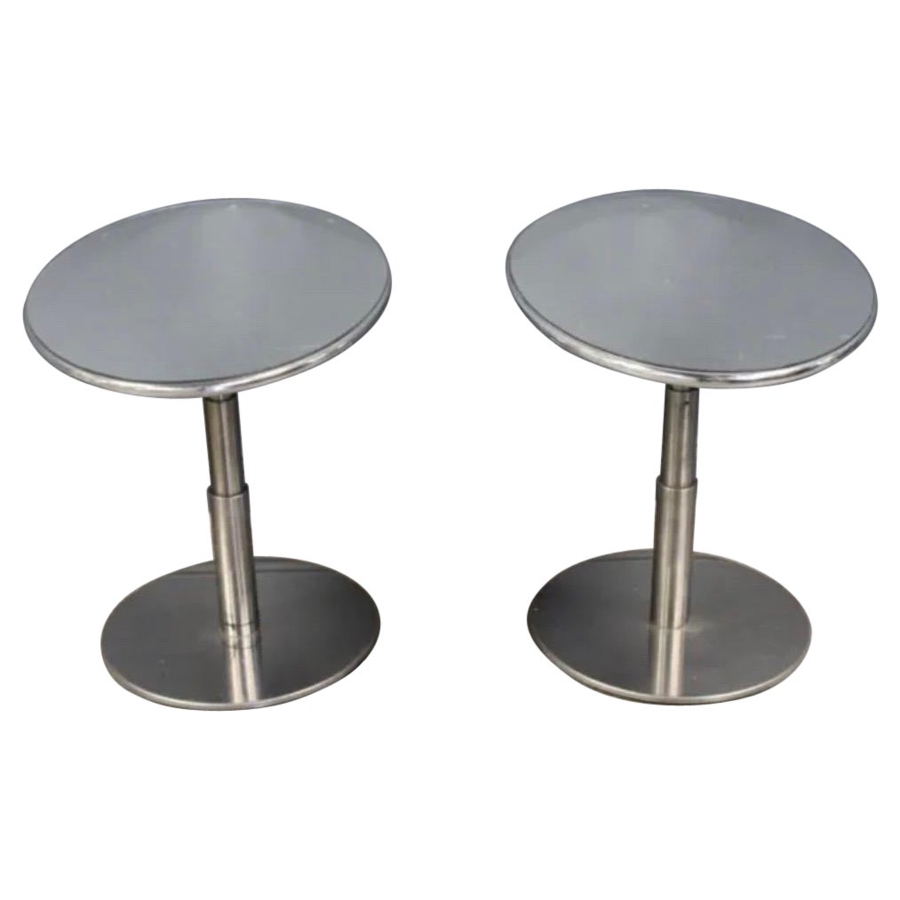 Mid-Century Modern Pair Polished Nickel Mirror Telescoping Oval Side End Tables For Sale