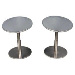 Mid-Century Modern Pair Polished Nickel Mirror Telescoping Oval Side End Tables